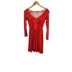 ASOS Red & White Polka Dot Ruffle Neck Stretch 3/4 Sleeve Short Dress 4